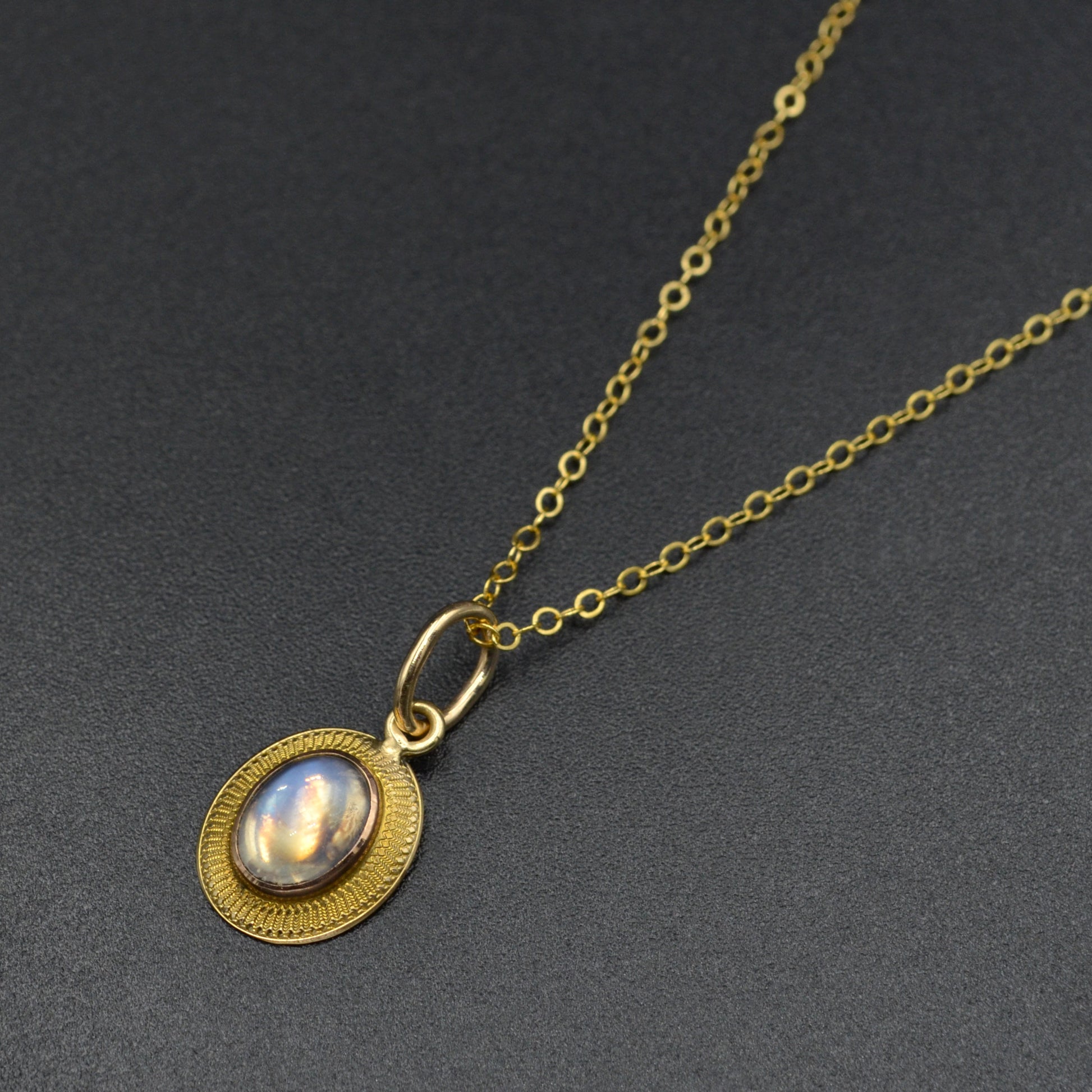 Antique Moonstone and 14k Gold Pendant Necklace