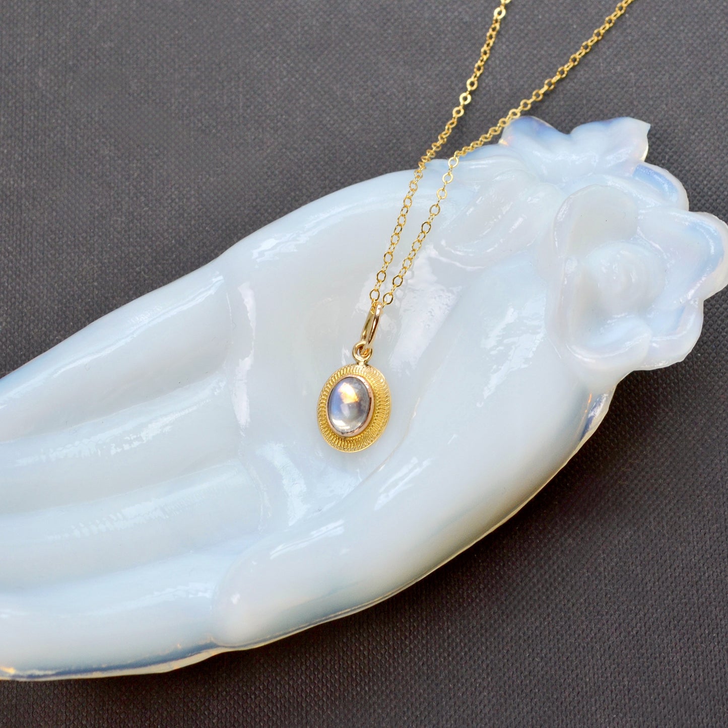 Antique Moonstone and 14k Gold Pendant Necklace