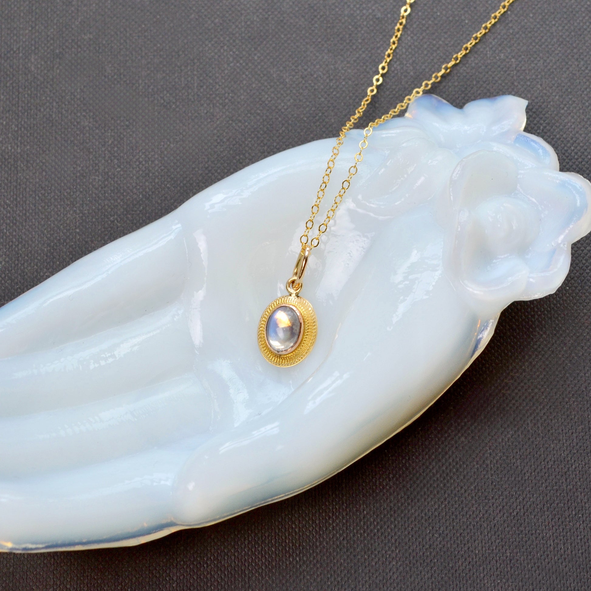 Antique Moonstone and 14k Gold Pendant Necklace