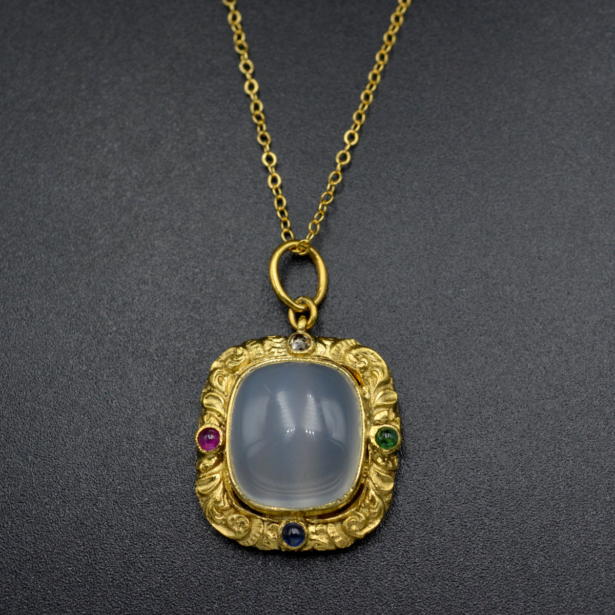Moonstone, Emerald, Ruby, Diamond and Sapphire Pendant