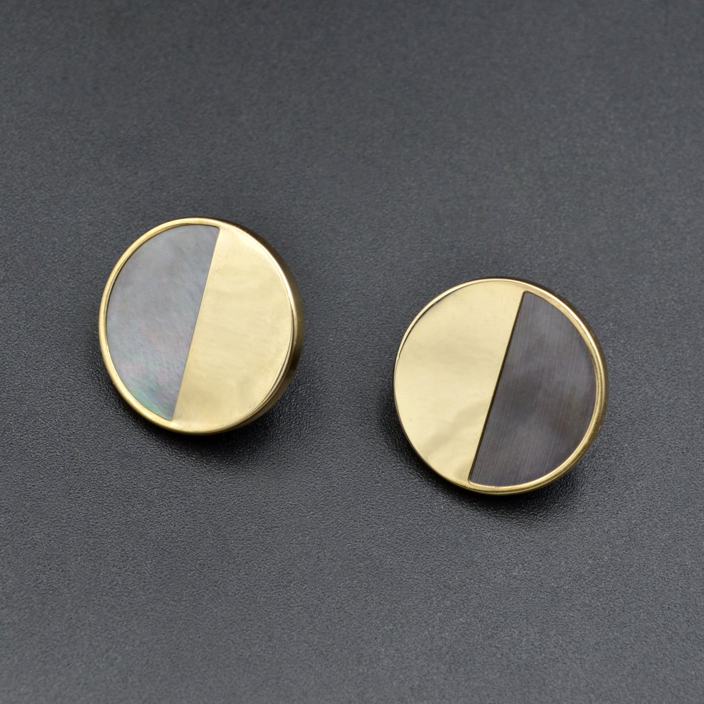 Vintage 14k Gold And Mother Of Pearl Half Moon Post Earrings