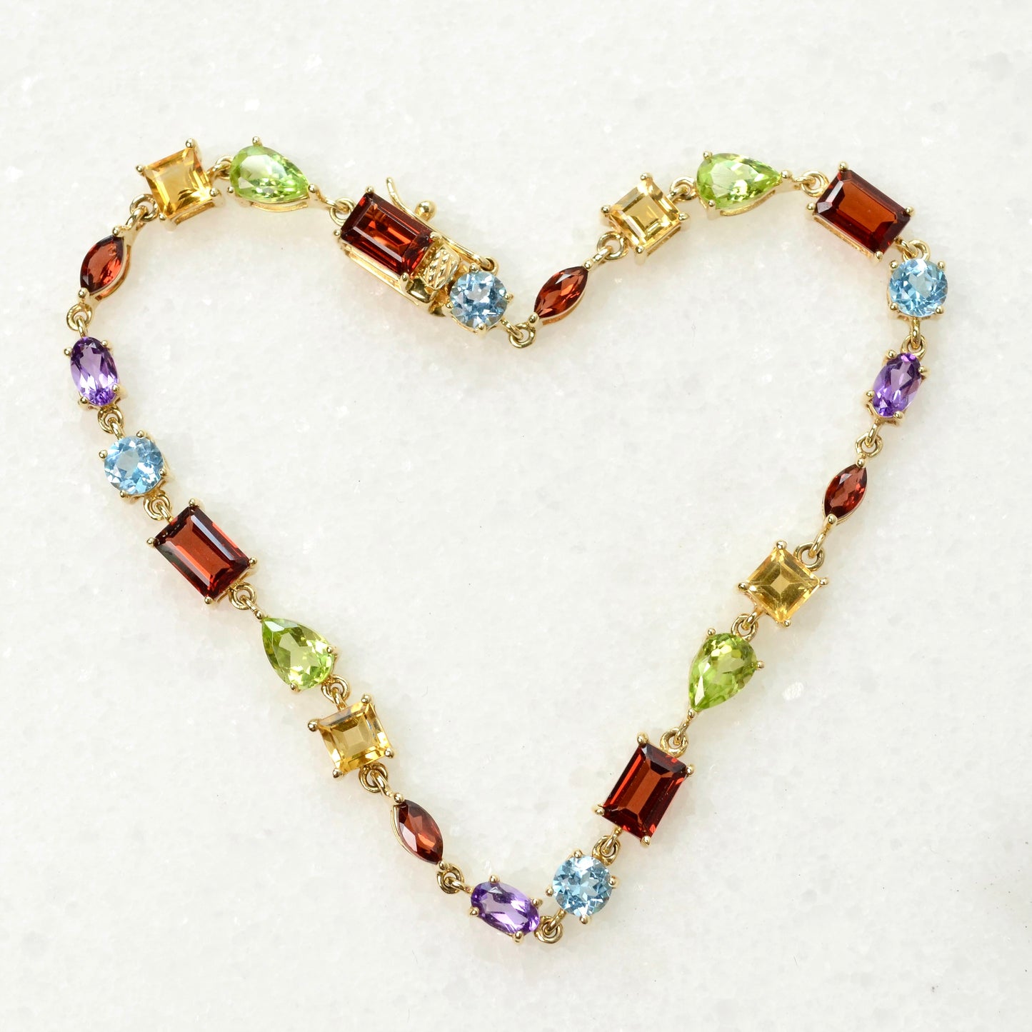 Vintage 14k Gold, Garnet, Topaz, Peridot, Citrine and Amethyst Line Bracelet