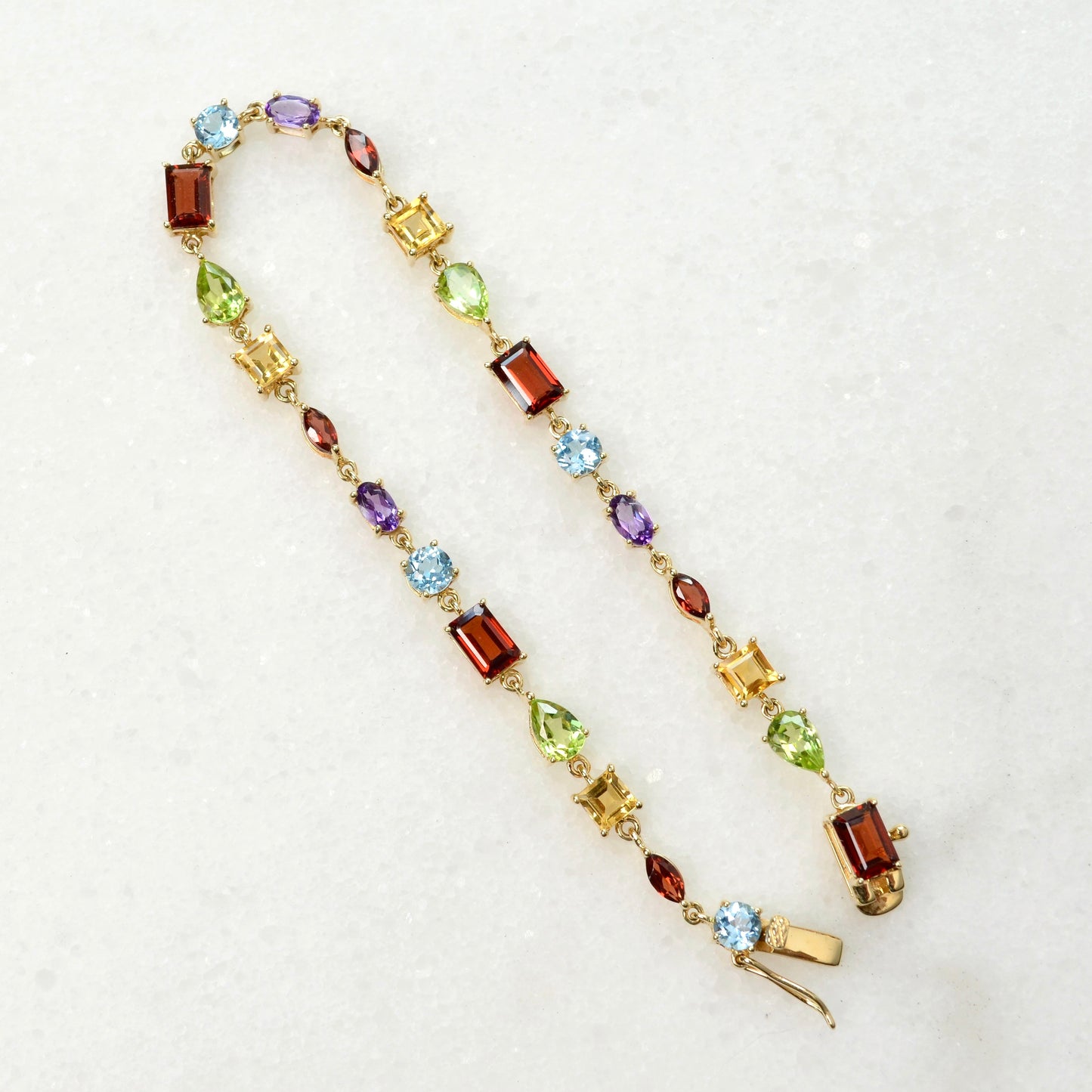 Vintage 14k Gold, Garnet, Topaz, Peridot, Citrine and Amethyst Line Bracelet