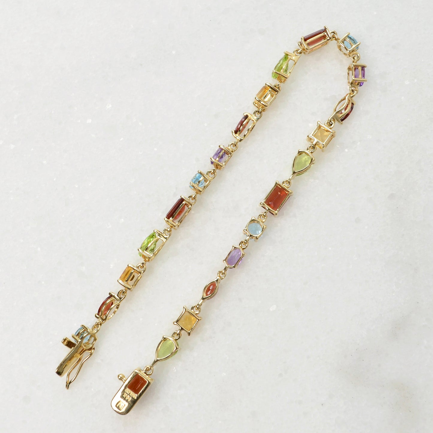 Vintage 14k Gold, Garnet, Topaz, Peridot, Citrine and Amethyst Line Bracelet