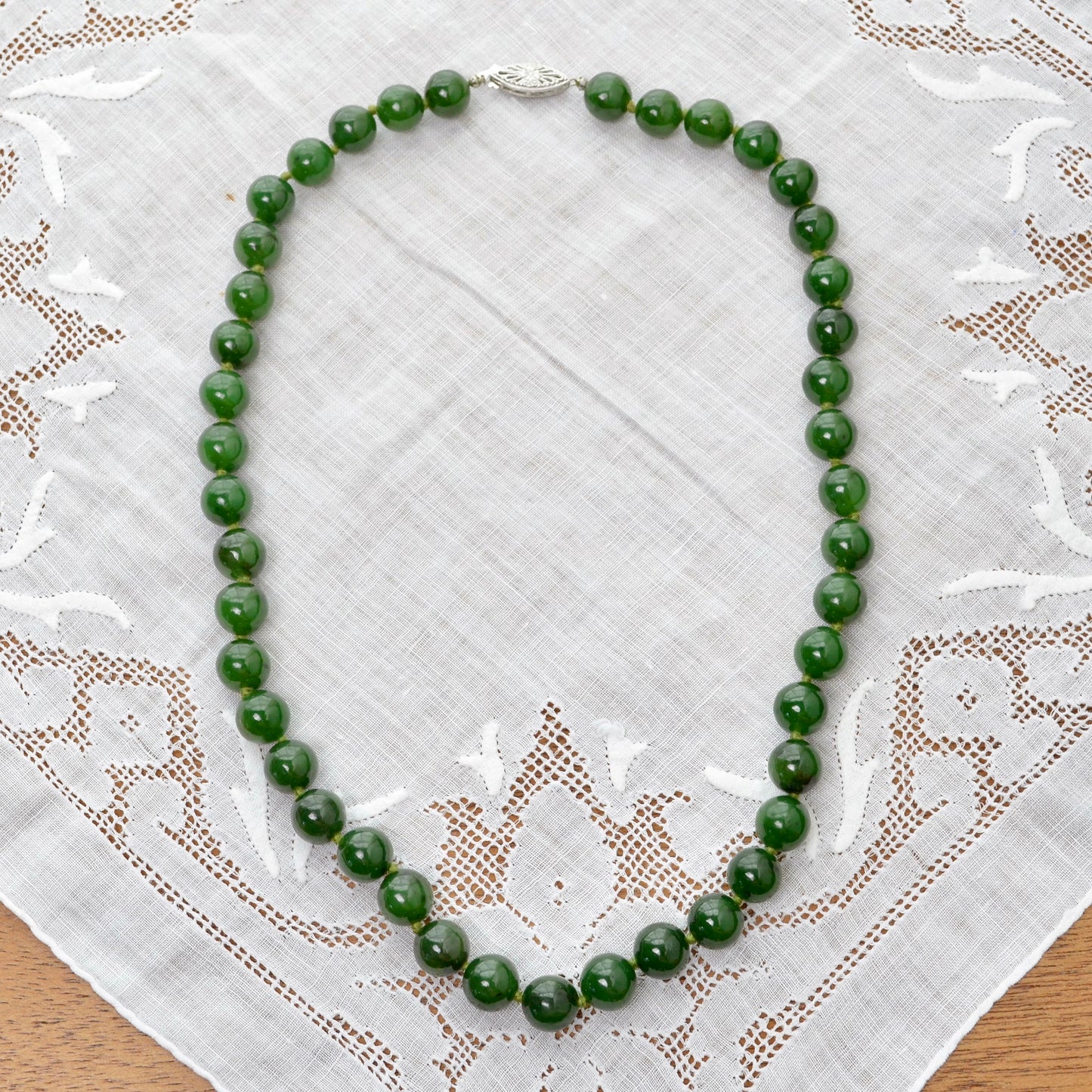 Vintage Nephrite and 14k Gold Beaded Necklace