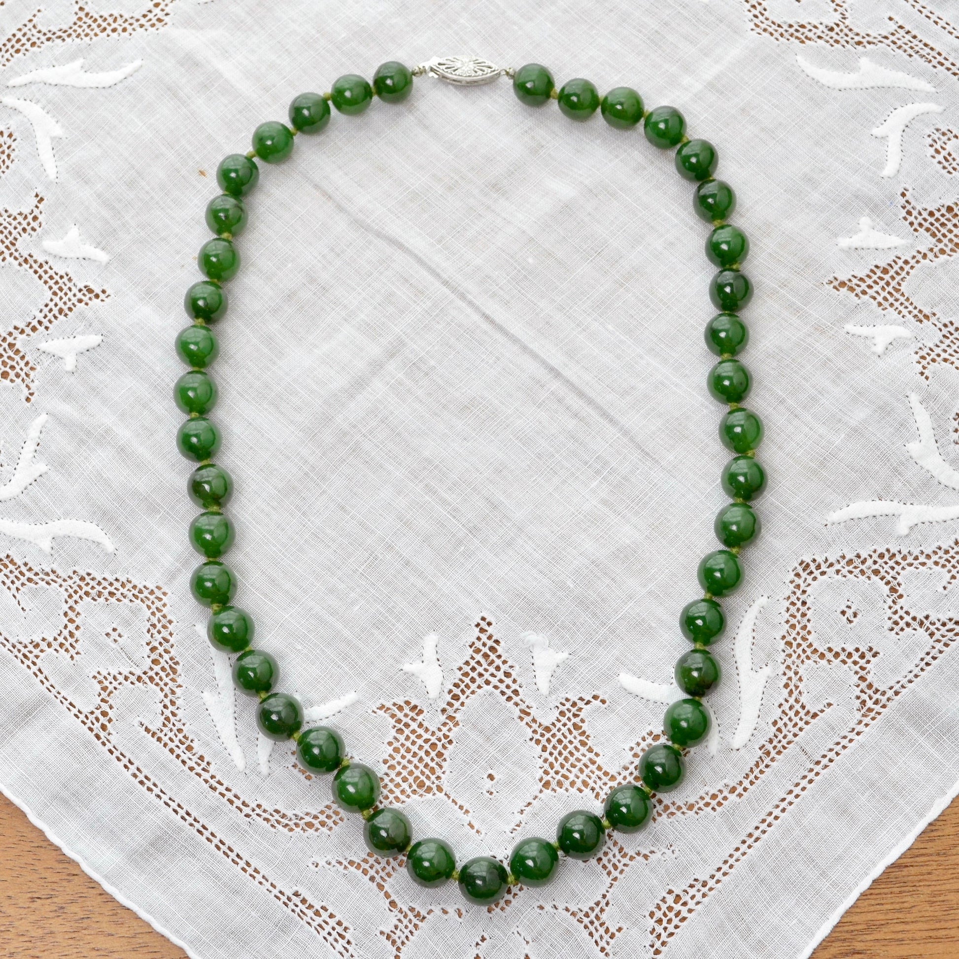 Vintage Nephrite and 14k Gold Beaded Necklace