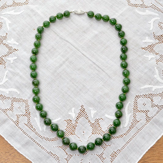 Vintage Nephrite and 14k Gold Beaded Necklace