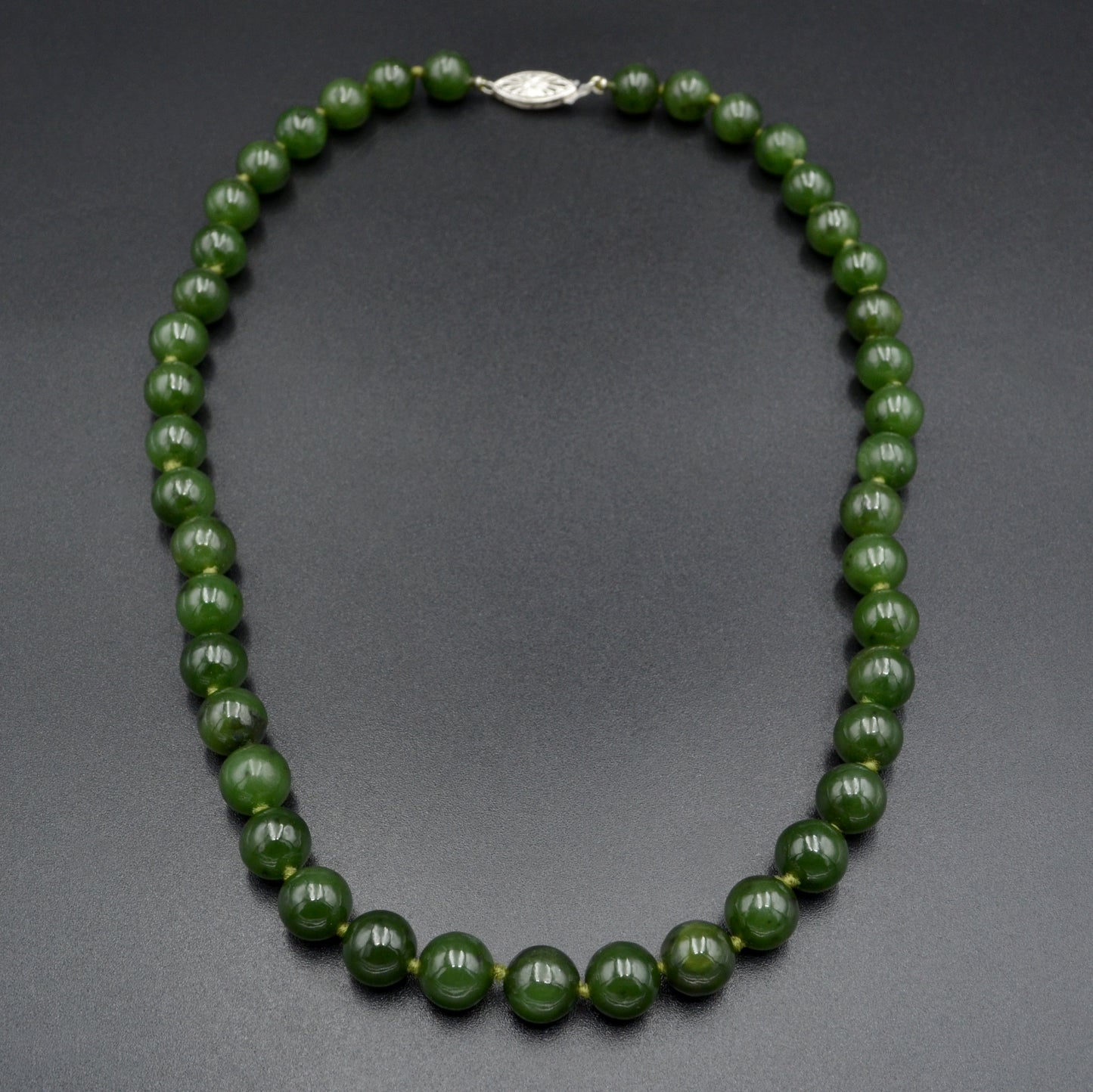 Vintage Nephrite and 14k Gold Beaded Necklace