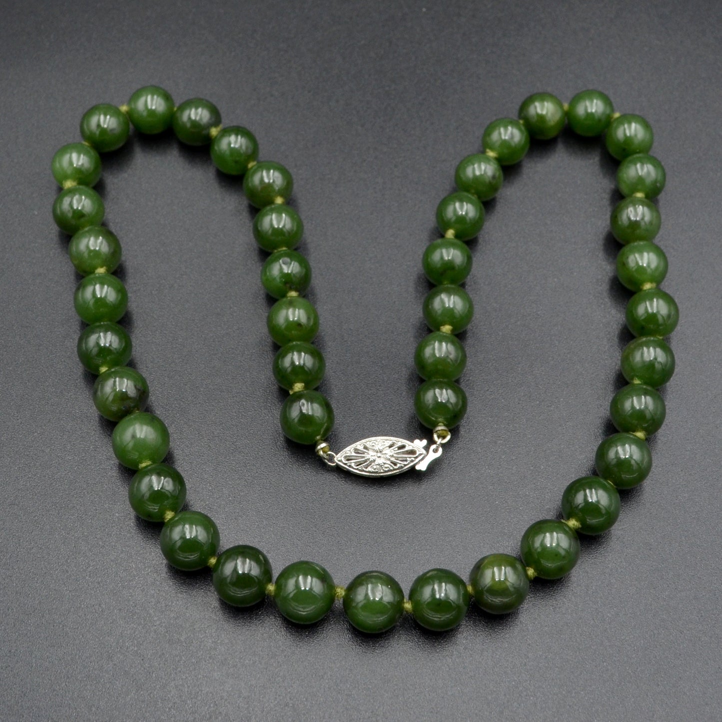 Vintage Nephrite and 14k Gold Beaded Necklace