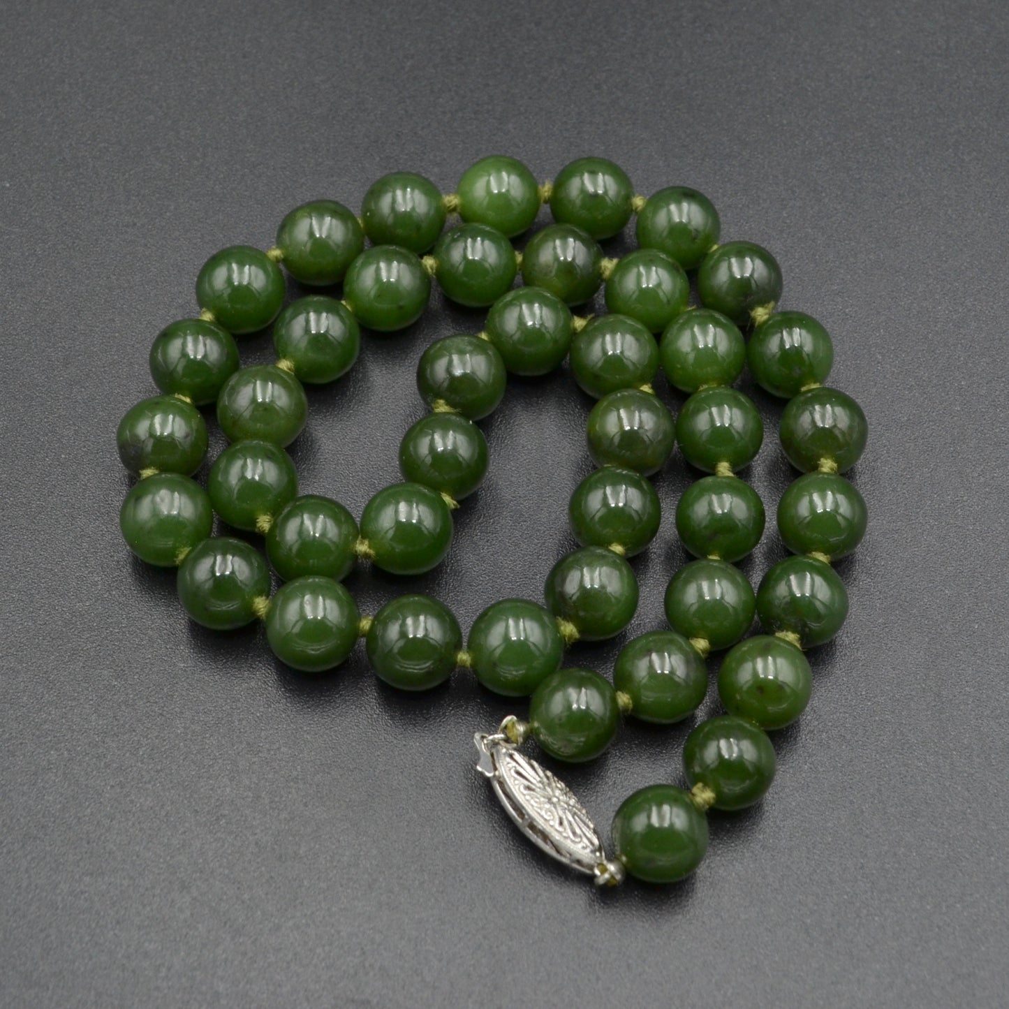 Vintage Nephrite and 14k Gold Beaded Necklace