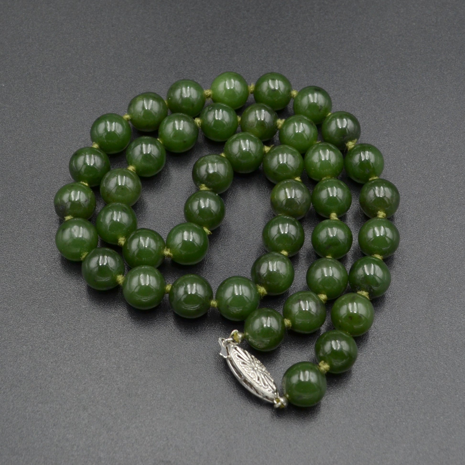 Vintage Nephrite and 14k Gold Beaded Necklace