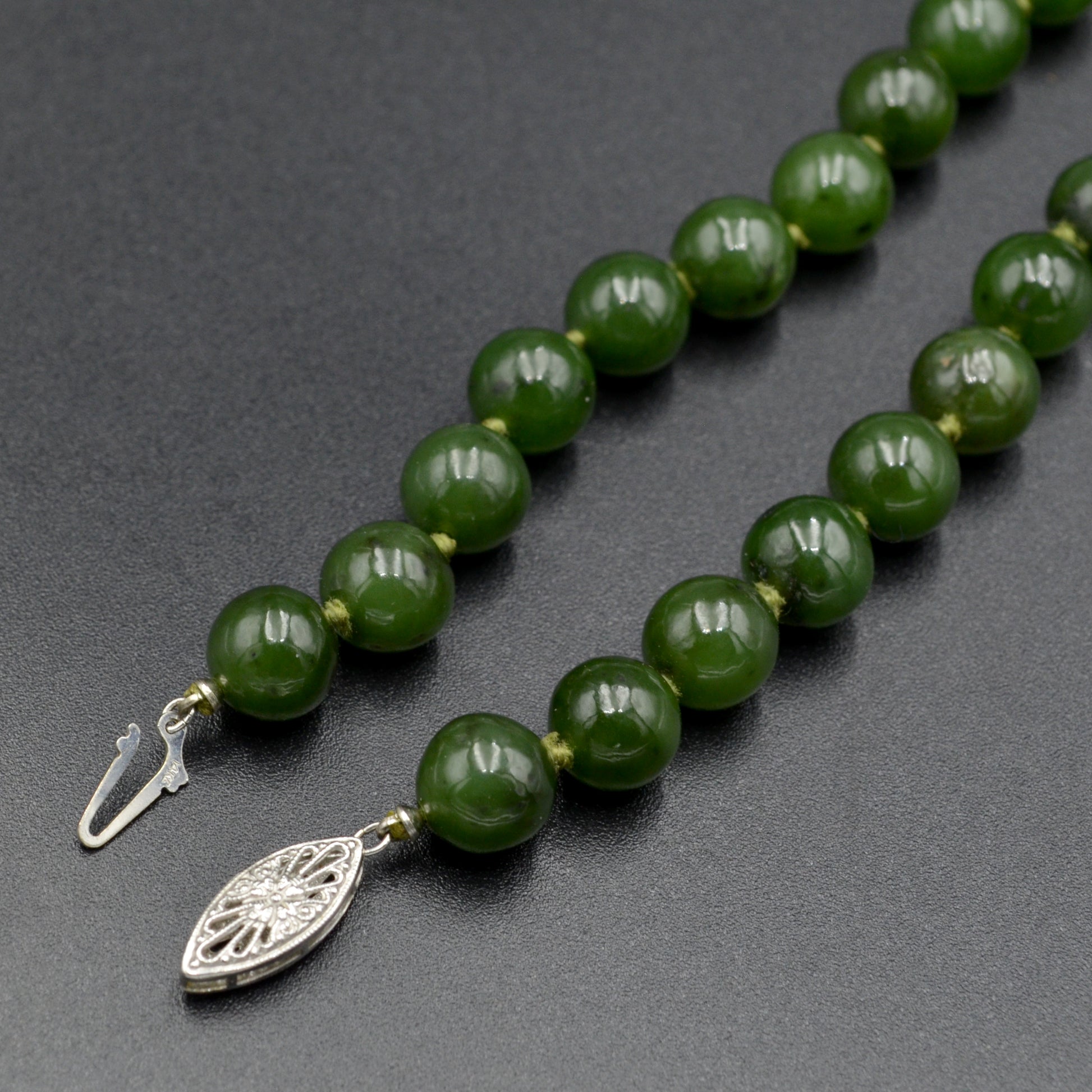 Vintage Nephrite and 14k Gold Beaded Necklace