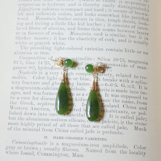 Vintage Nephrite Jade and 14k Gold Drop Earrings