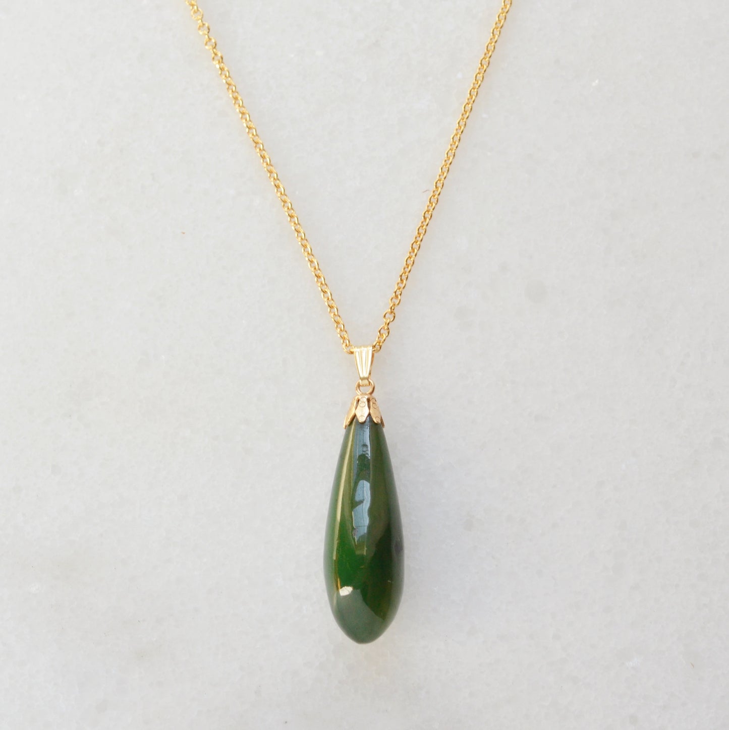 Vintage Nephrite Jade and 14k Gold Drop Necklace