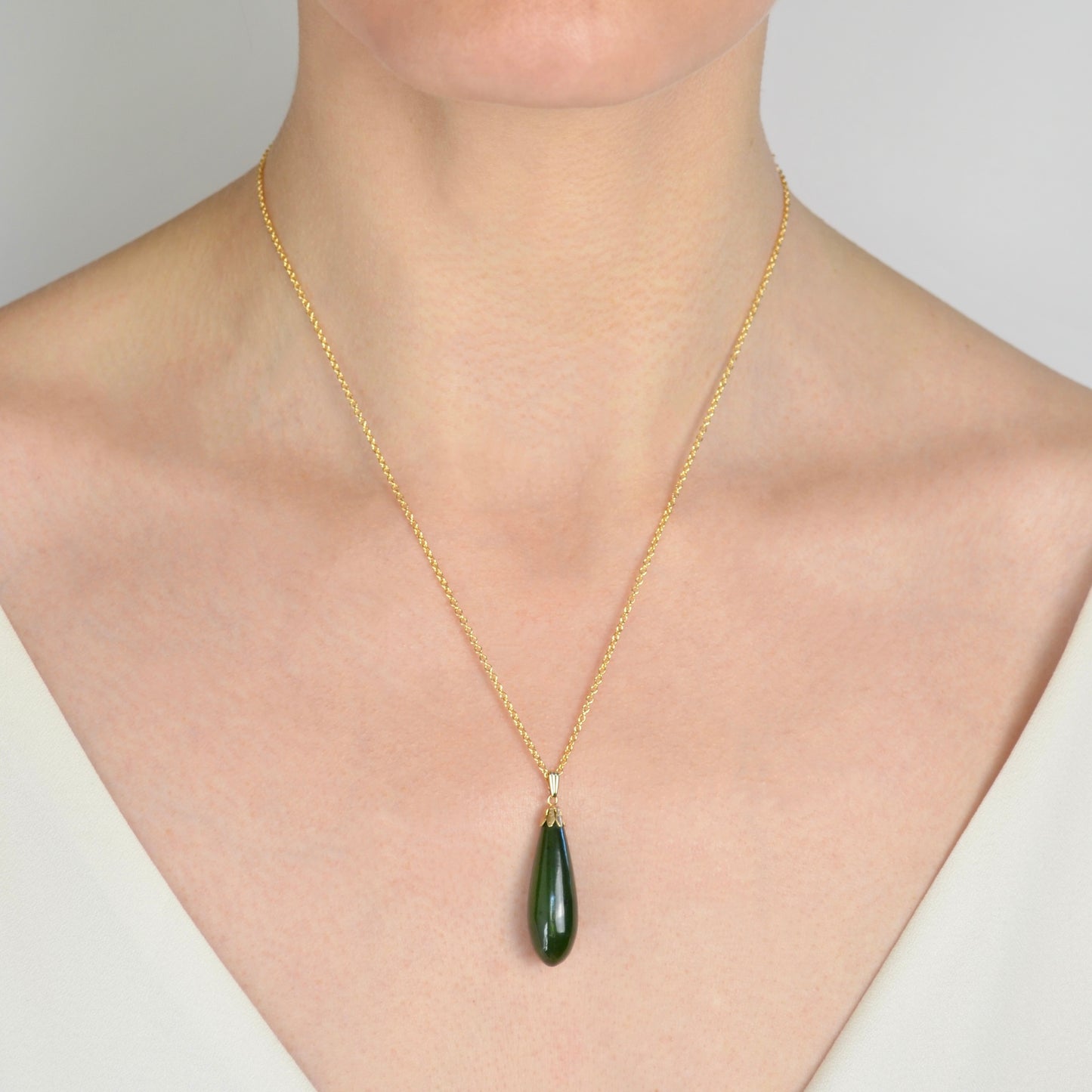 Nephrite Jade and Gold Drop Necklace