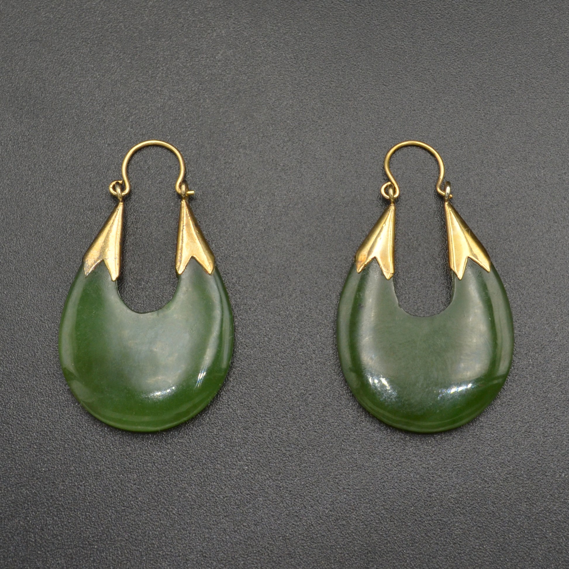 Vintage Carved Nephrite Jade Hoop Earrings