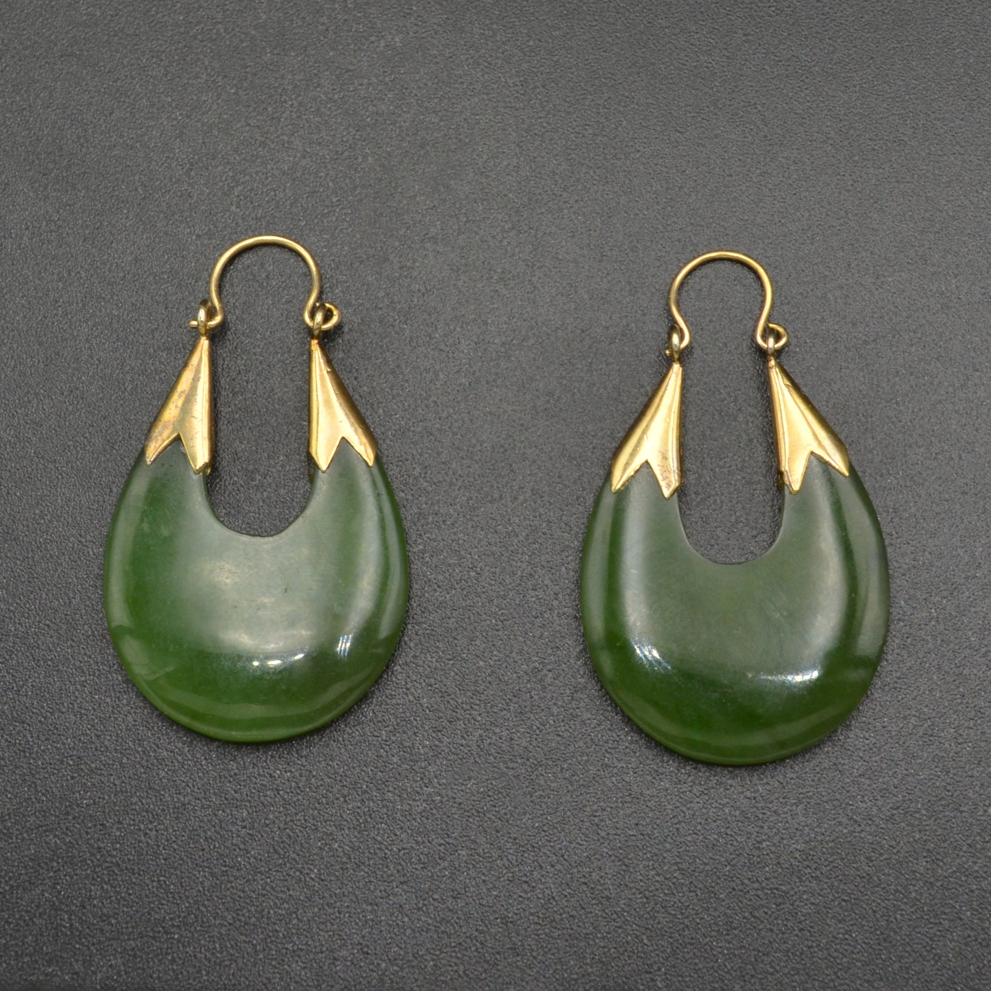 Vintage Carved Nephrite Jade Hoop Earrings