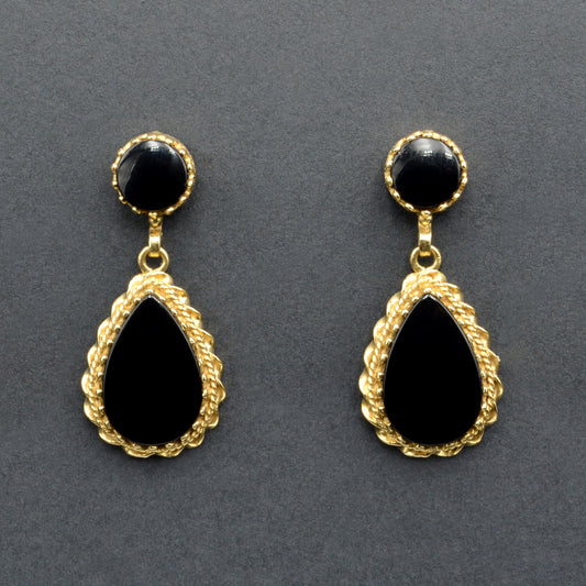 Vintage 14k Gold and Black Onyx Drop Earrings