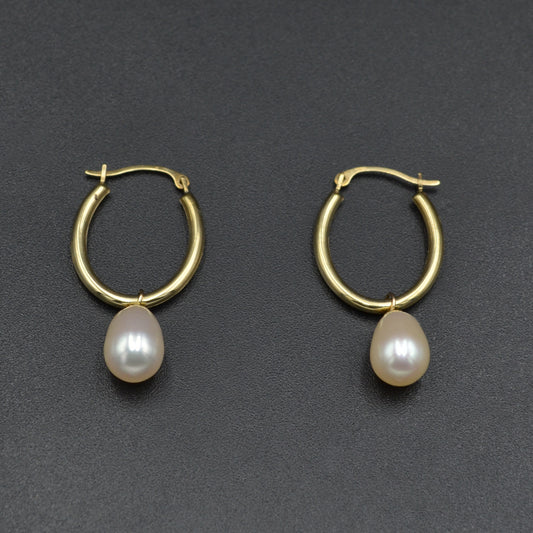 Vintage Pearl Drop and 10k Gold Hoop Earrings