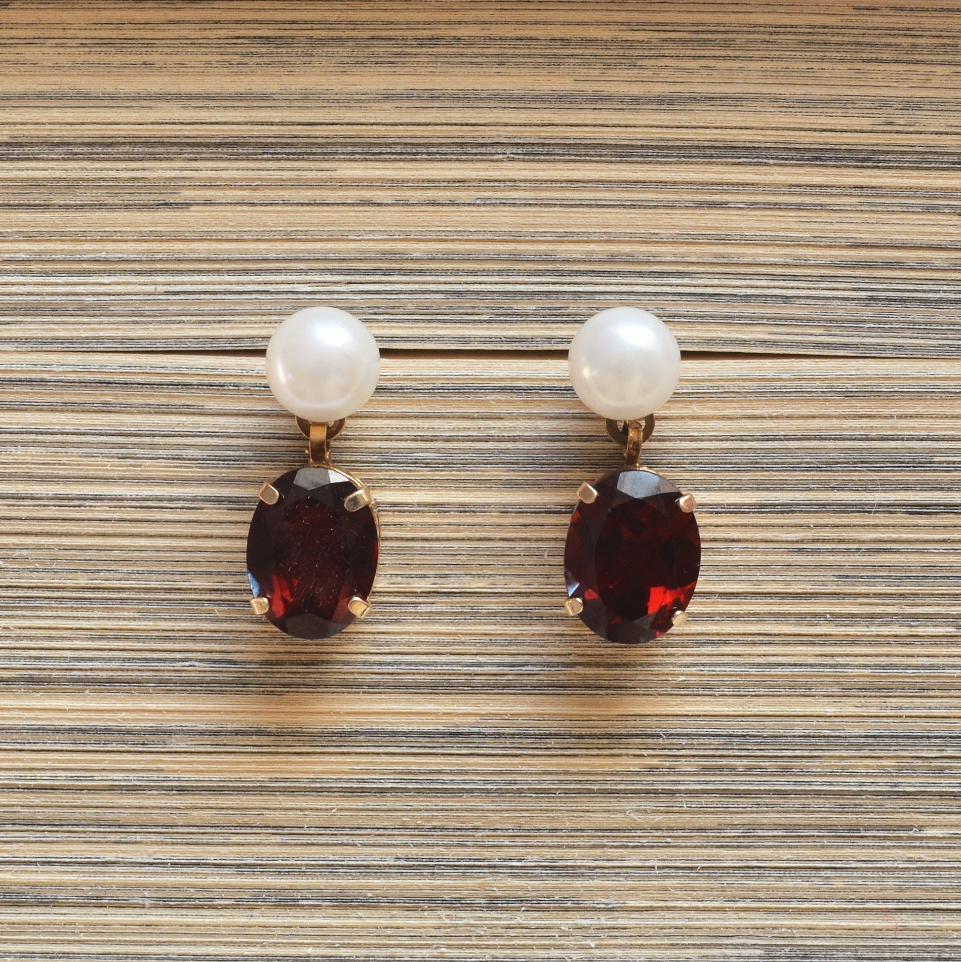 Vintage Pearl, Garnet and 14k Gold Earrings