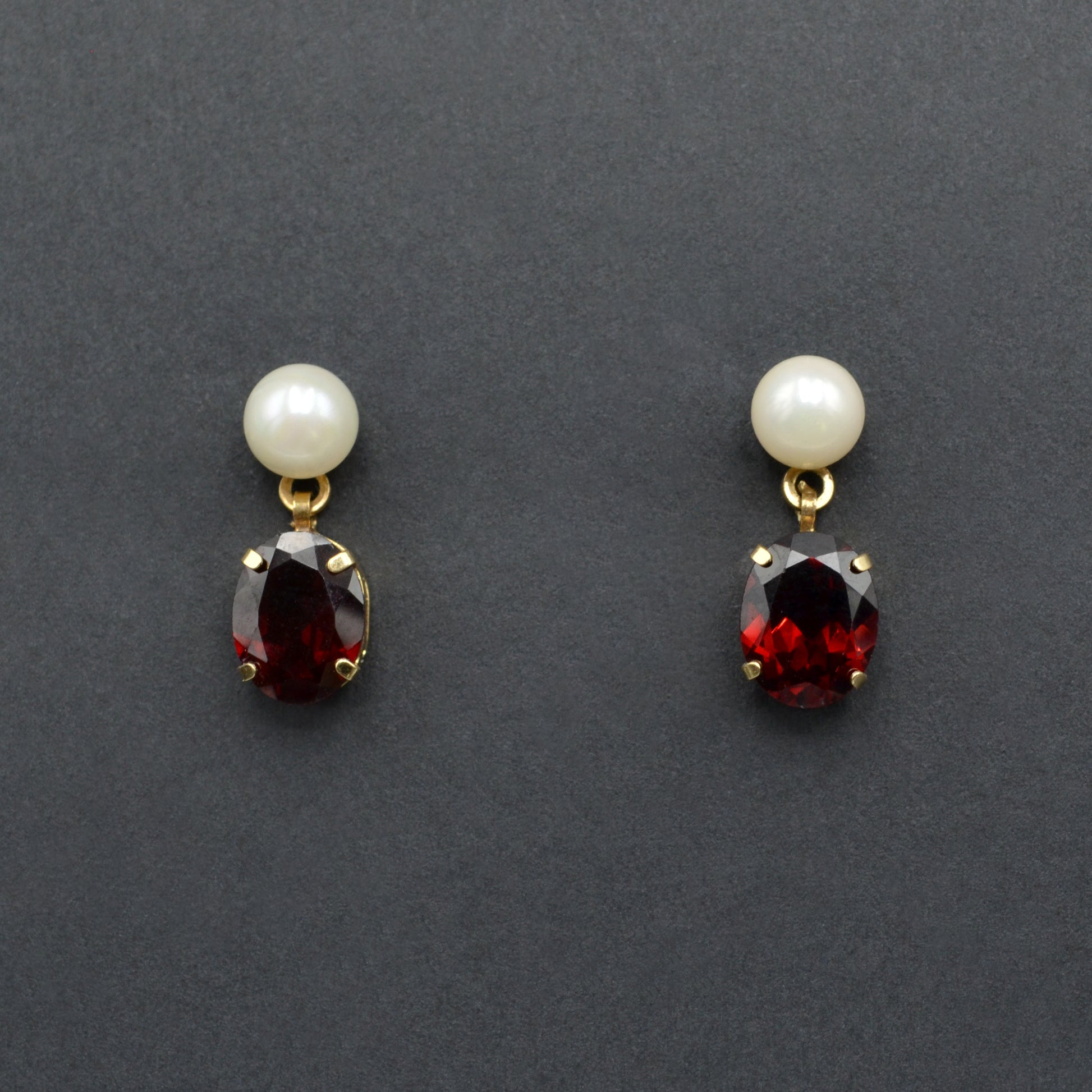 Vintage Pearl, Garnet and 14k Gold Earrings