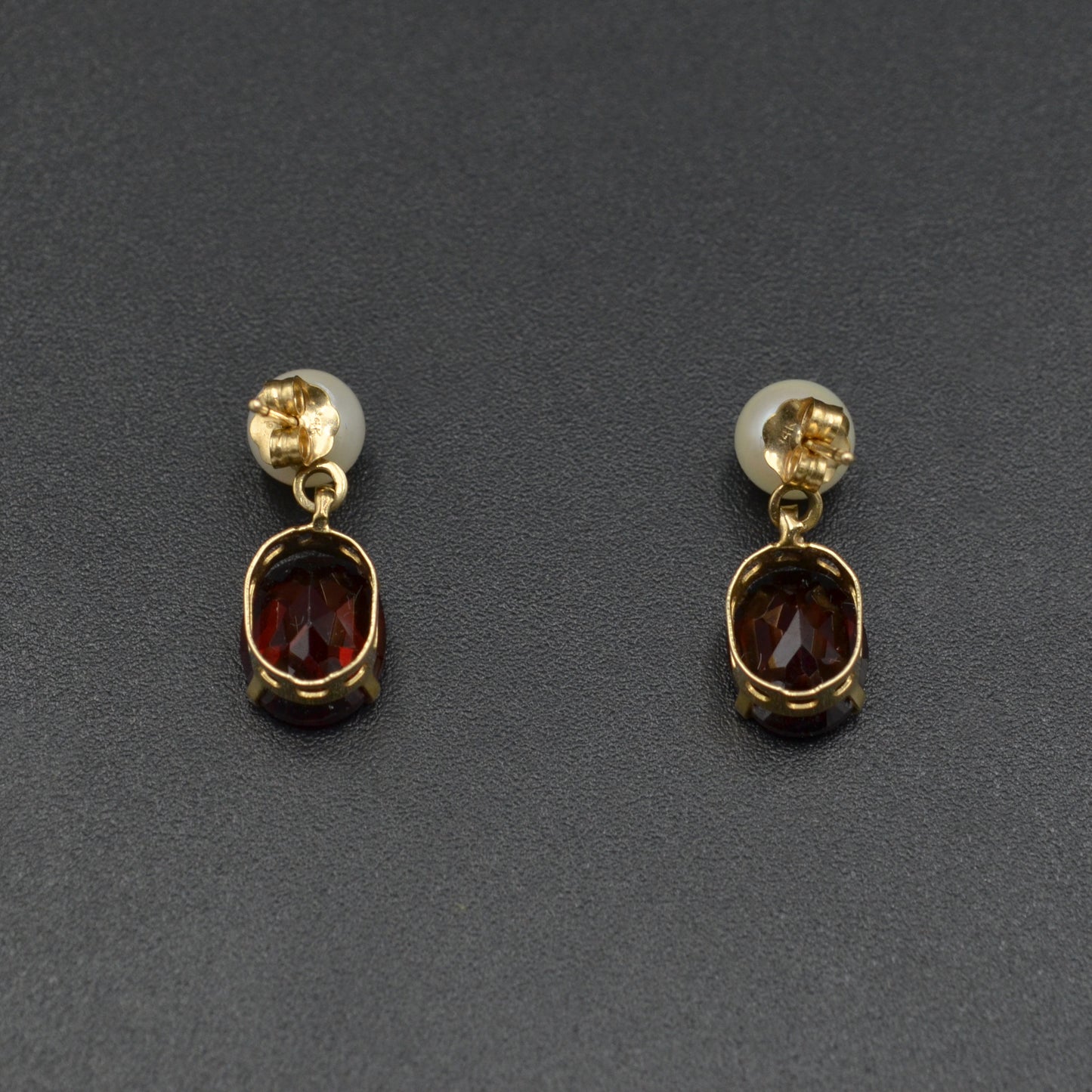 Vintage Pearl, Garnet and 14k Gold Earrings