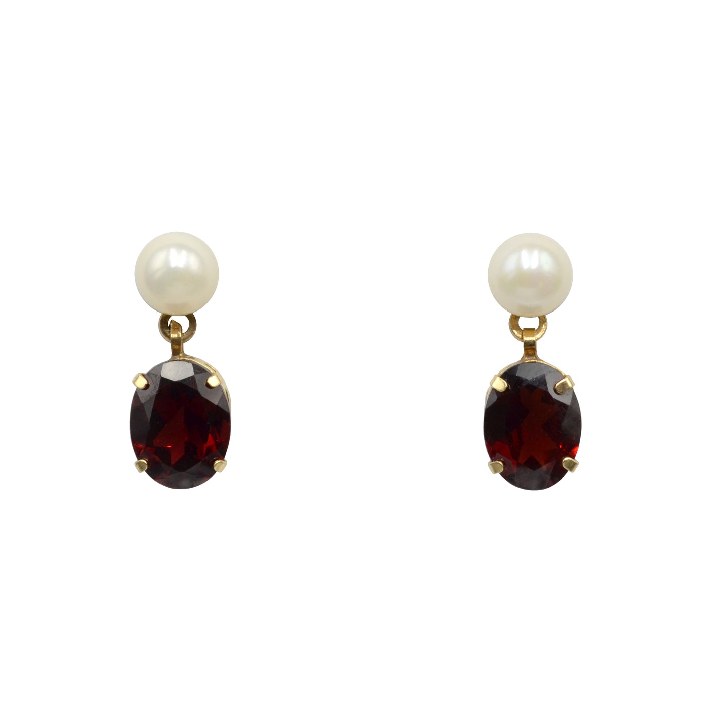 Vintage Pearl, Garnet and 14k Gold Earrings