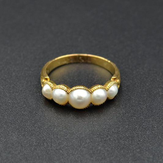 Antique Natural Pearl Half Hoop and 15k Gold Ring