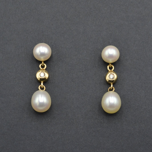 Vintage Pearl, Diamond and Yellow Gold Drop Earrings