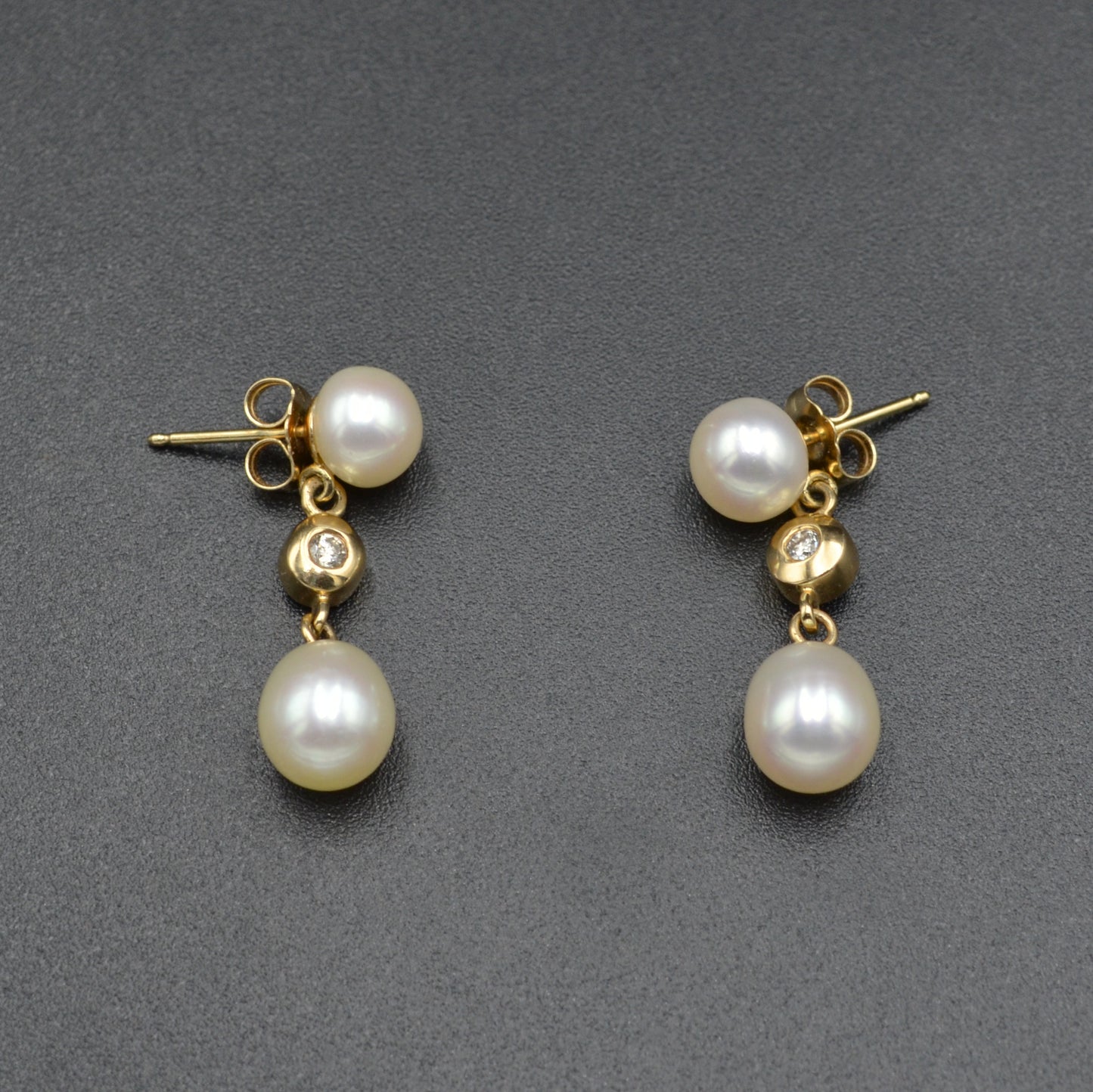 Vintage Pearl, Diamond and Yellow Gold Drop Earrings