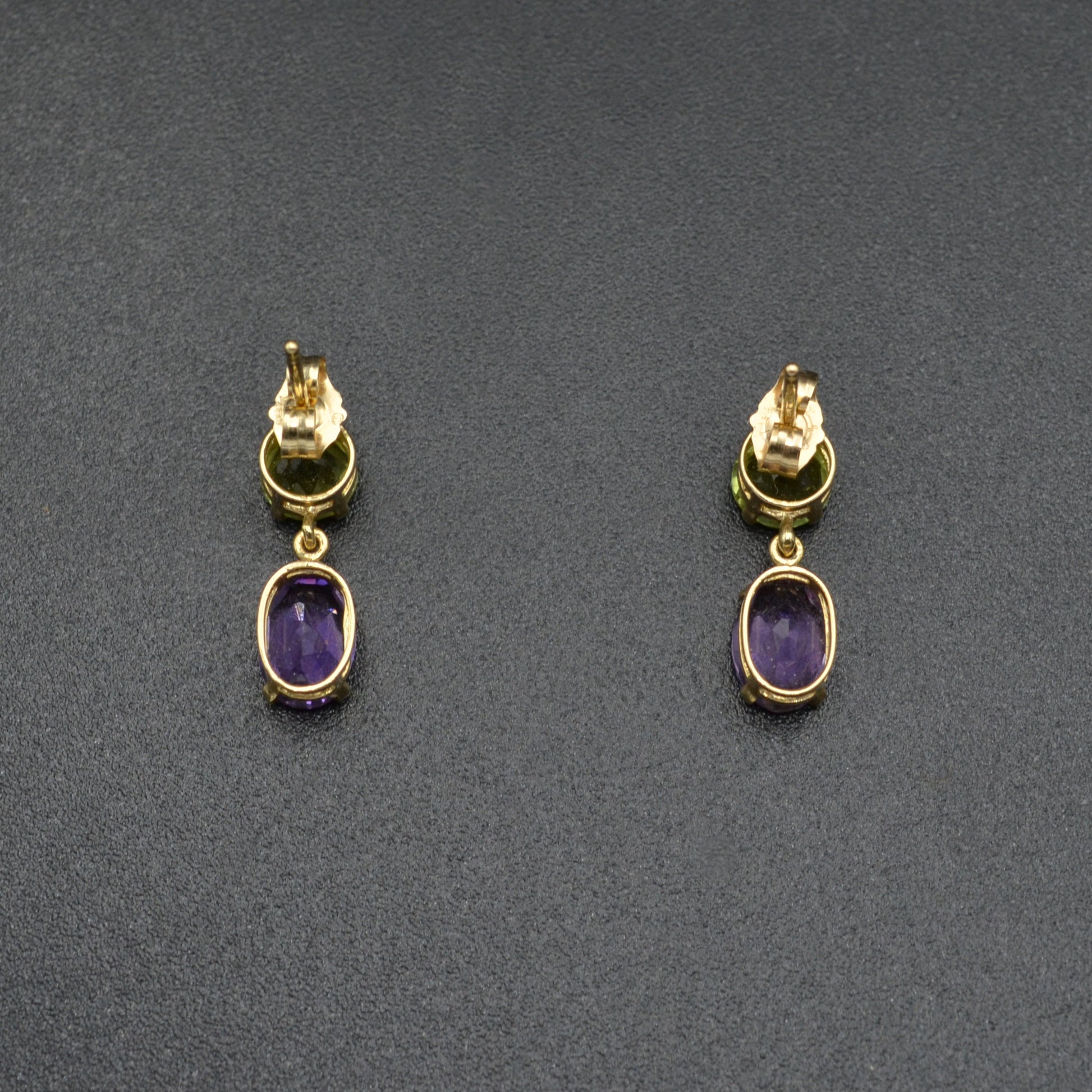 Vintage Peridot, Amethyst and 14k Gold Earrings