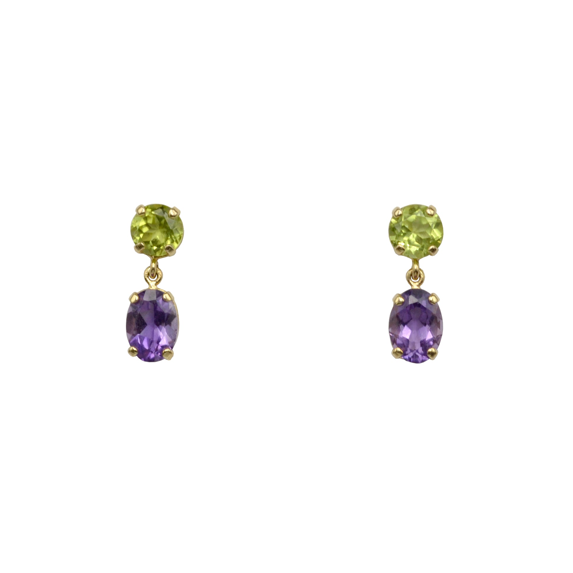 Vintage Peridot, Amethyst and 14k Gold Earrings