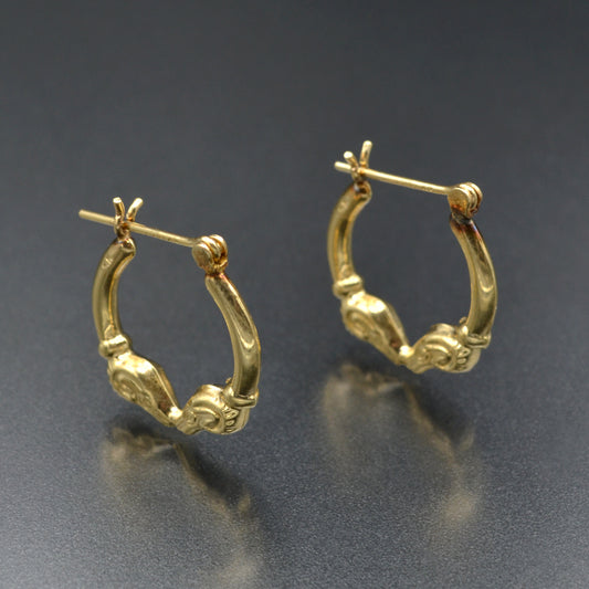 Vintage Petite 14k Gold Rams Head Hoop Earrings