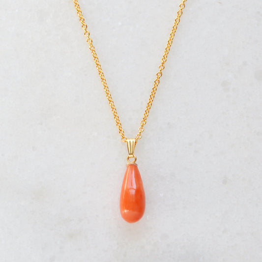 Vintage Pink Coral and 14k Gold Drop Necklace