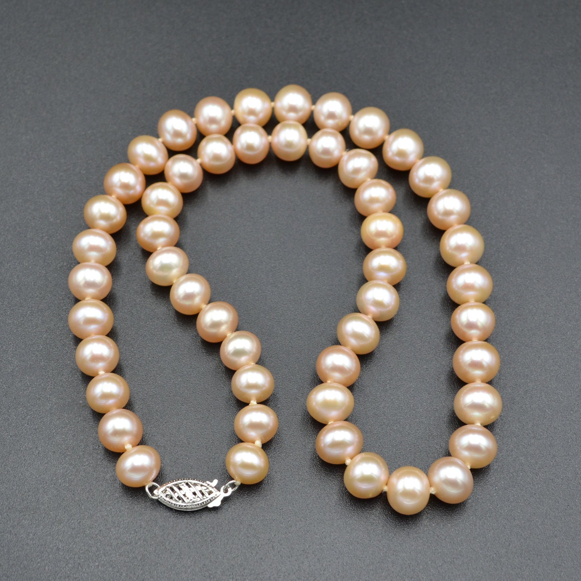 Vintage Knotted Pink Pearl and 14k Gold Necklace
