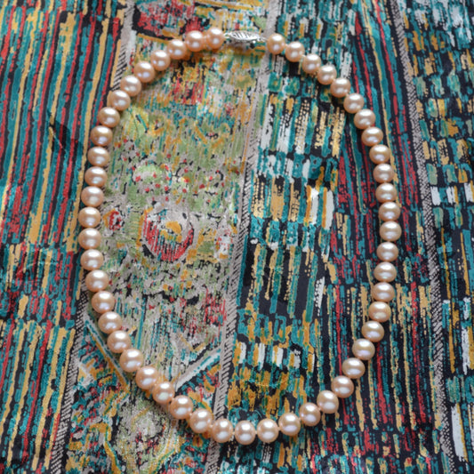 Vintage Knotted Pink Pearl and 14k Gold Necklace