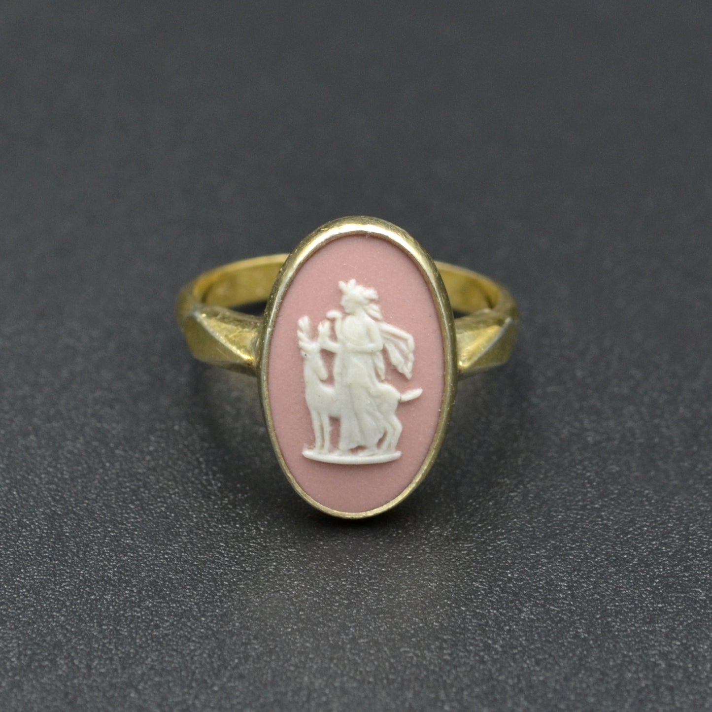 Vintage Rare Artemis Pink Wedgewood and Gold-plated Silver Ring