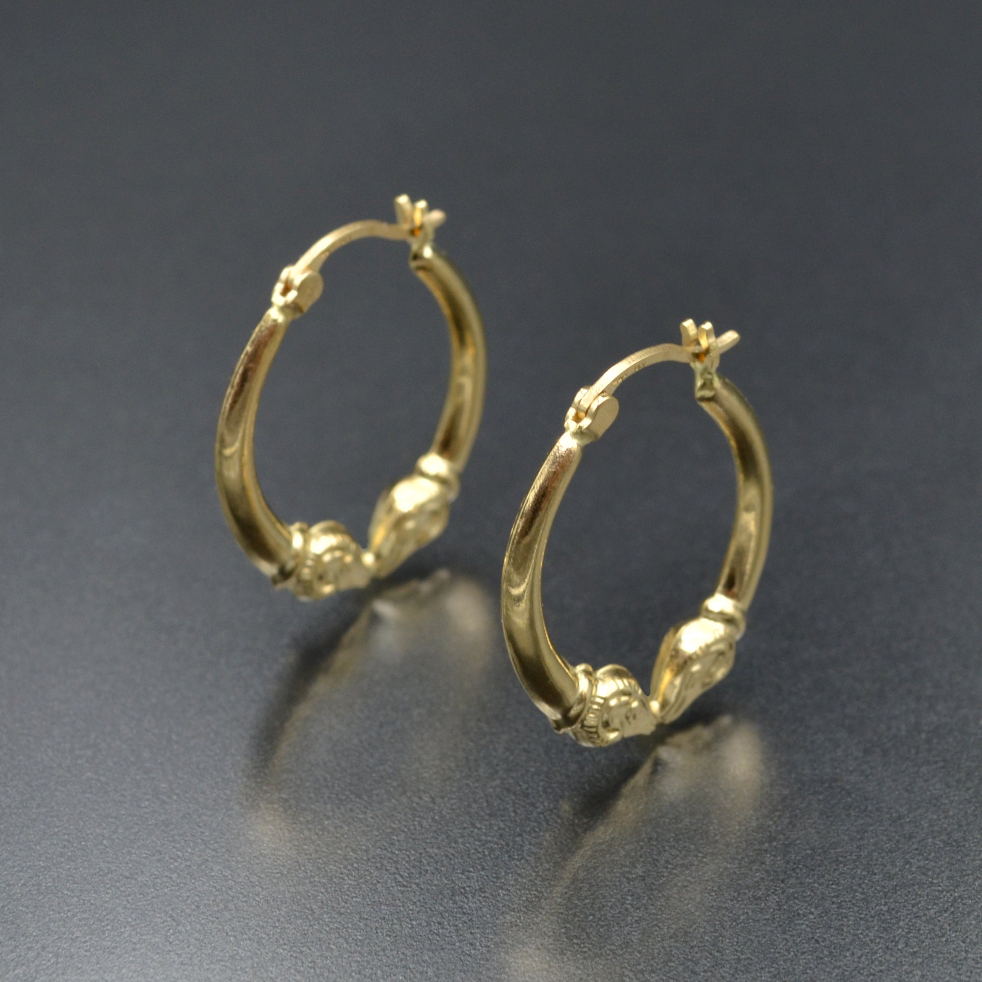 Vintage 14k Gold Rams Head Hoop Earrings