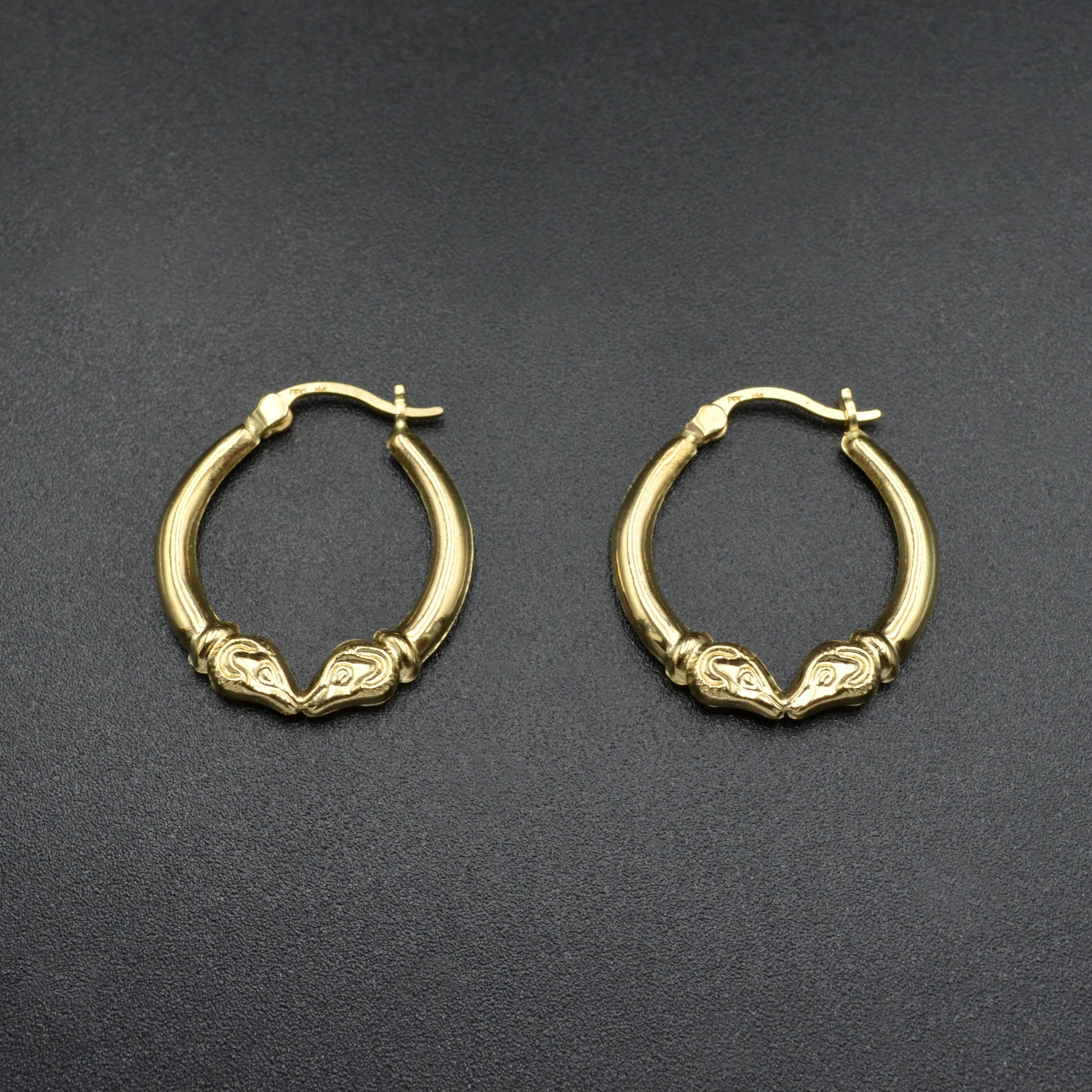Vintage 14k Gold Rams Head Hoop Earrings