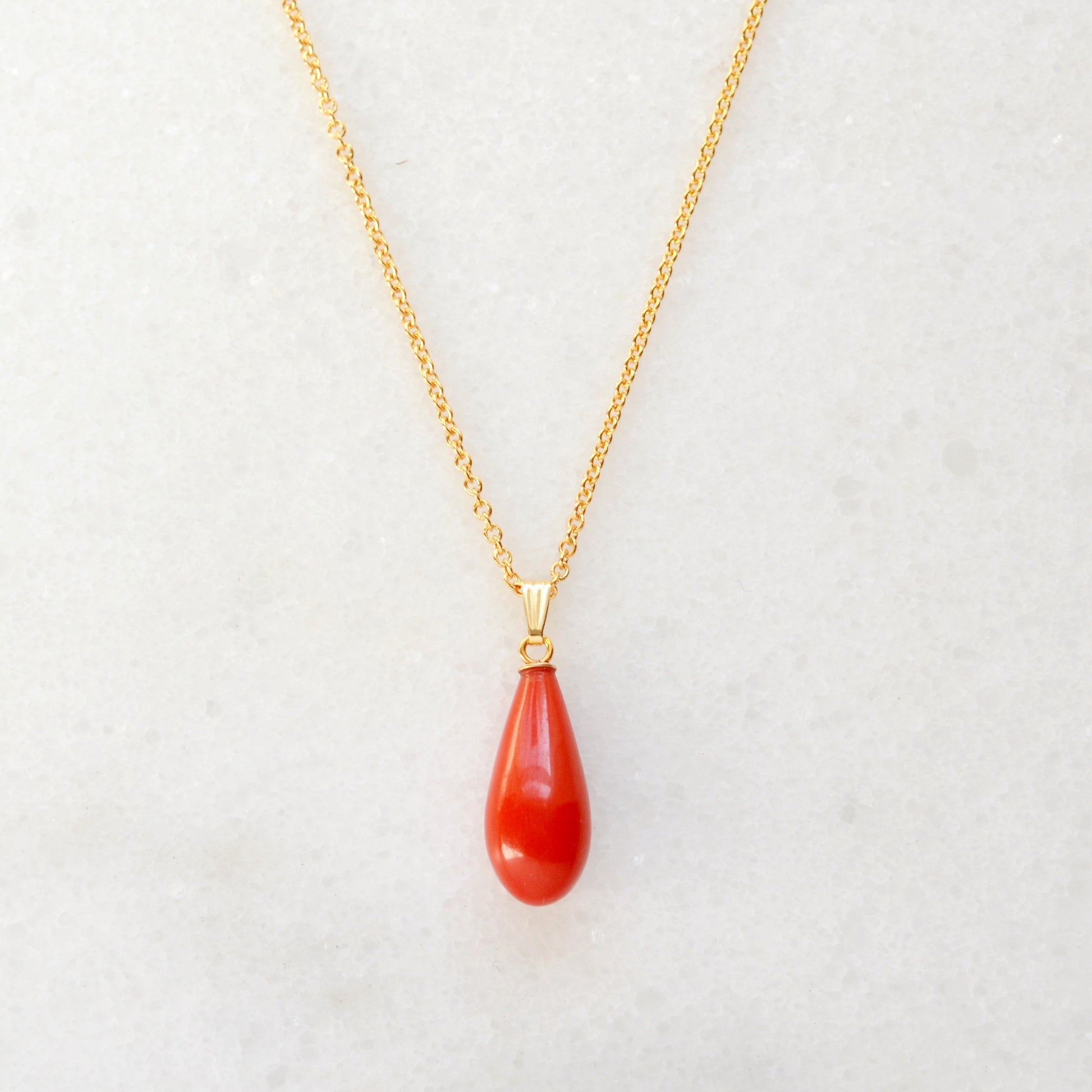Vintage Red Coral and 14k Gold Drop Necklace Marika Gems LTD Vintage Red Coral and 14k Gold Drop Necklace Marika Gems LTD
