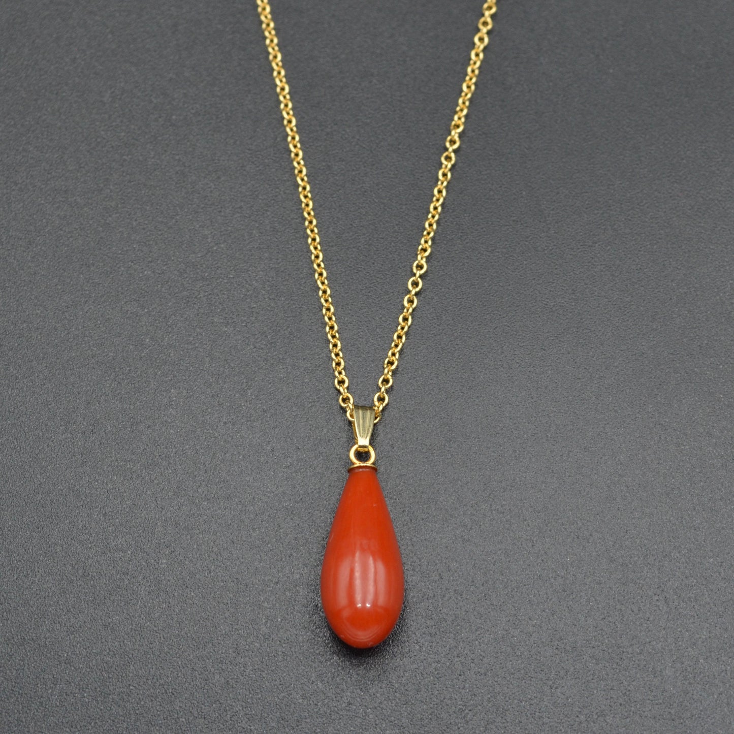 Vintage Red Coral and 14k Gold Drop Necklace