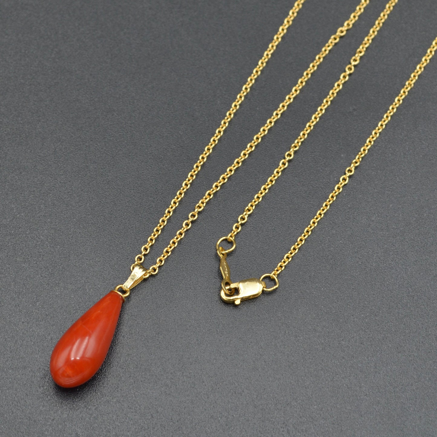 Vintage Red Coral and 14k Gold Drop Necklace