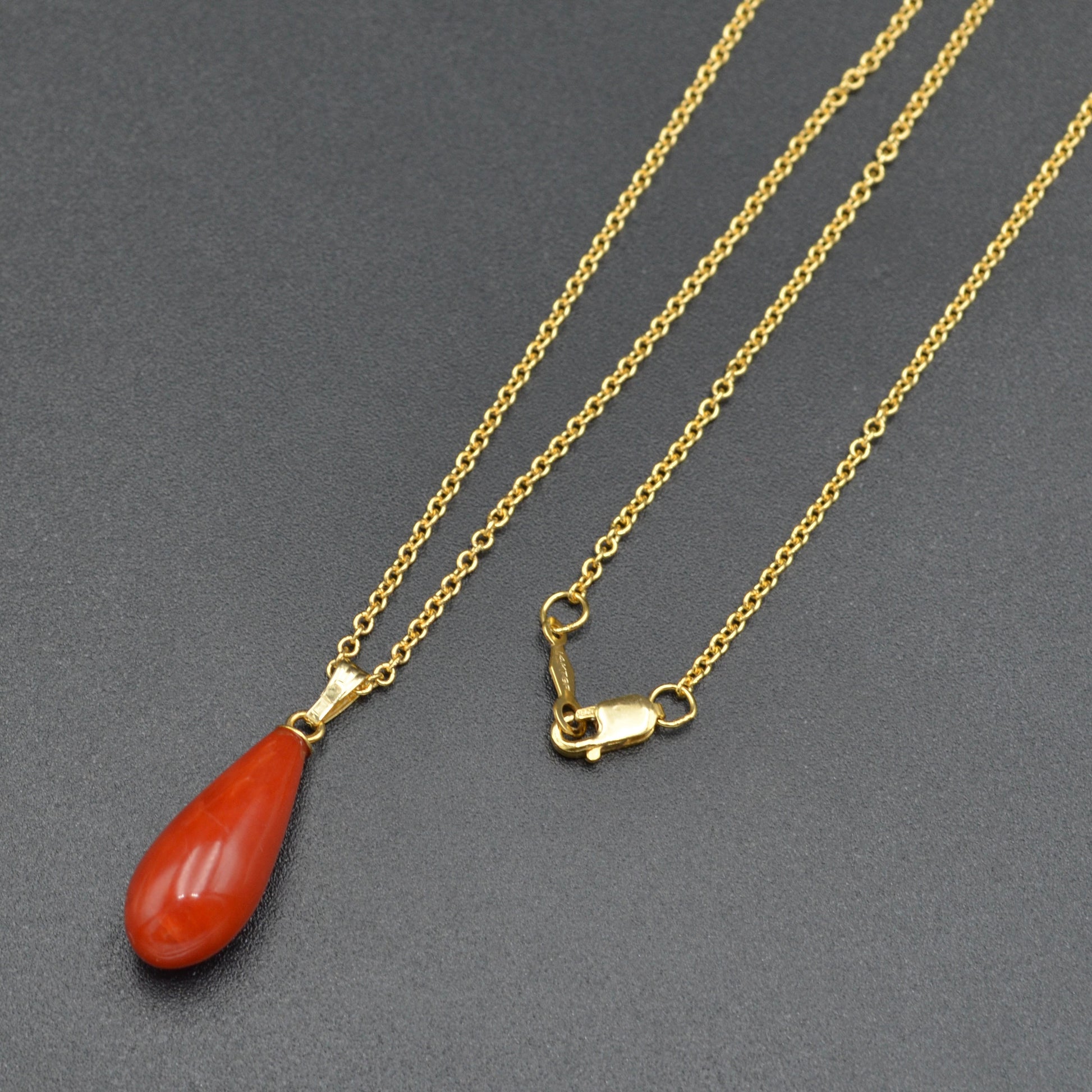 Vintage Red Coral and 14k Gold Drop Necklace