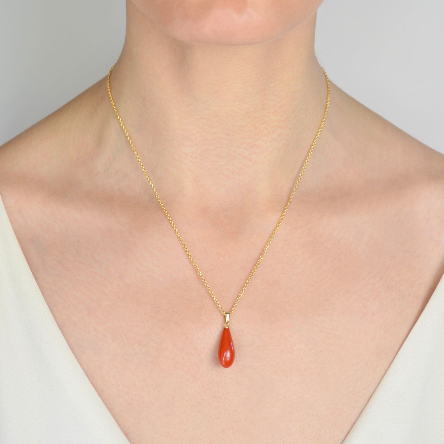 Red Coral and Gold Drop Necklace