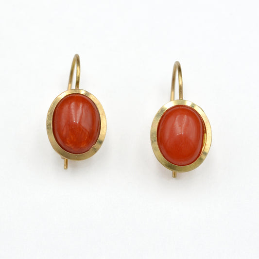 Vintage Red Coral and 14k Gold Earrings