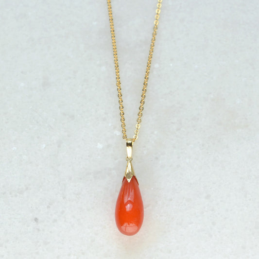 Red Jade and Gold Drop Necklace