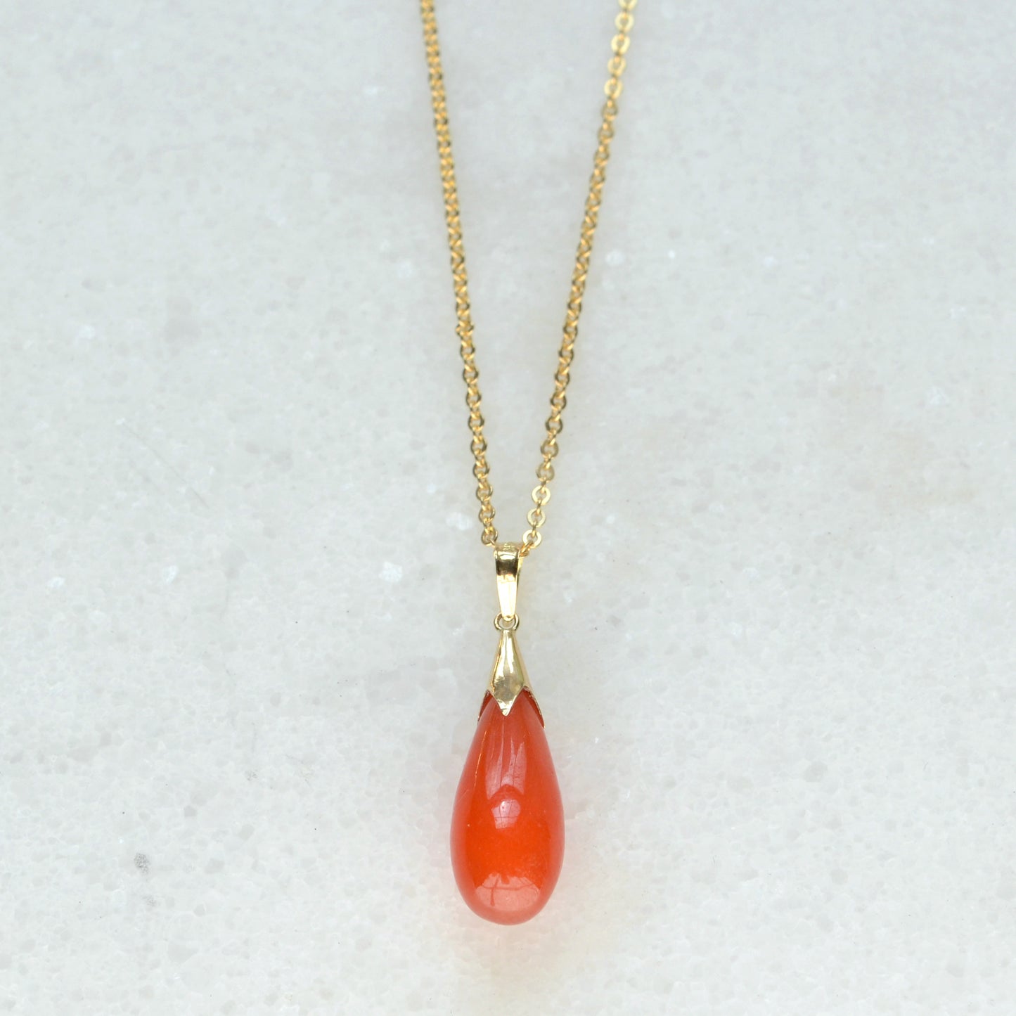 Red Jade and Gold Drop Necklace