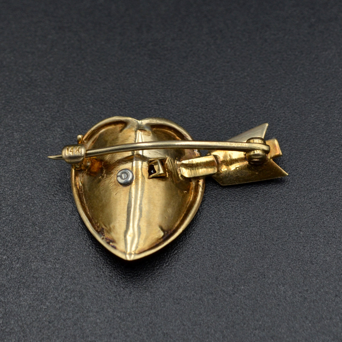 Retro 14 Karat Gold Heart and Arrow Ruby Brooch