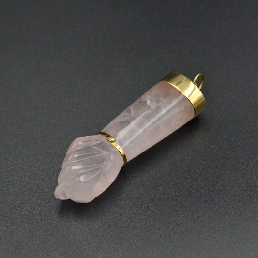 Vintage Rose Quartz and 18k Gold Mano Figa Pendant