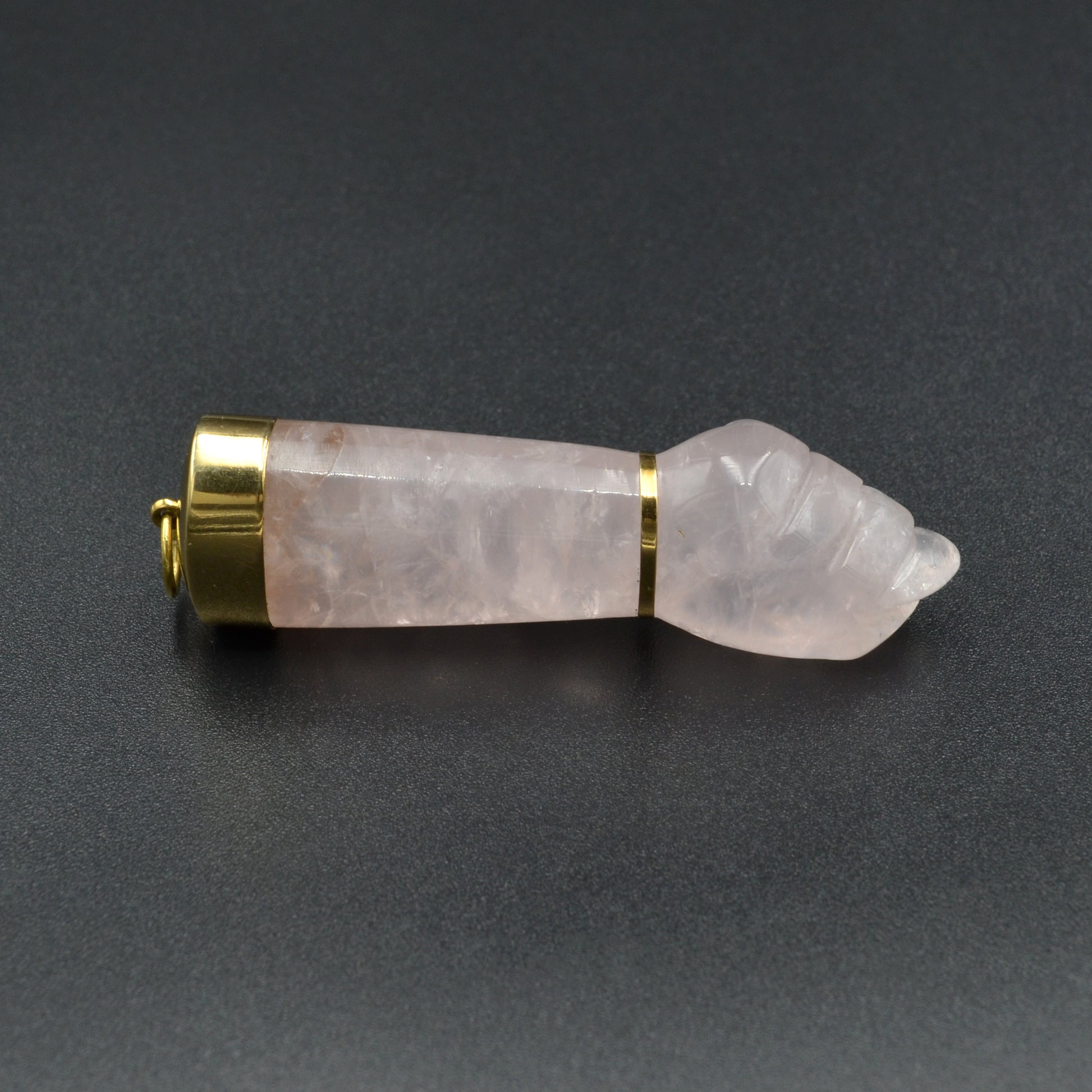 Vintage Rose Quartz and 18k Gold Mano Figa Pendant